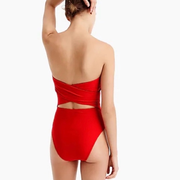 JCrew Cross-Back JCrew Bandeau One-Piece Swimsuit Color Red Size 12 - Picture 3 of 8